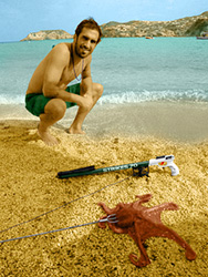 Un riverense que pesca con arpón en aguas de la isla griega de Corfú...
